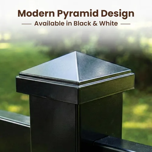 Vista 6 de Tapa de poste de pirámide de aluminio de 2 x 2 pulgadas para postes de metal, ajuste a presión, color negro con recubrimiento en polvo, resistente