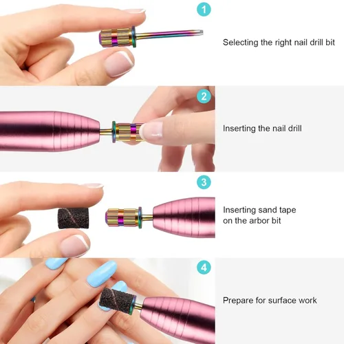 Vista 3 de Brocas de taladro para uñas, bandas de lijado para eje de taladro de uñas de 3/32 pulgadas, brocas para uñas, broca de mandril para uñas, brocas