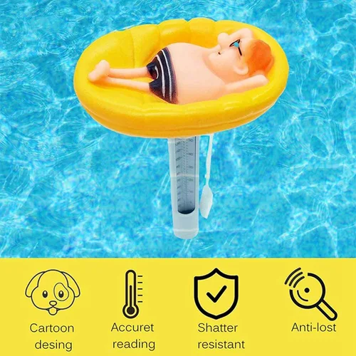 Vista 2 de Termómetro flotante para piscina, termómetro de agua de gran tamaño fácil de leer, termómetro de piscina de bebé de dibujos animados para piscina