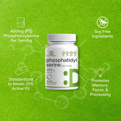 Vista 4 de Suplemento de fosfatidilserina, dosis de 400 mg, 240 cápsulas – Fuente de lecitina de girasol sin soja