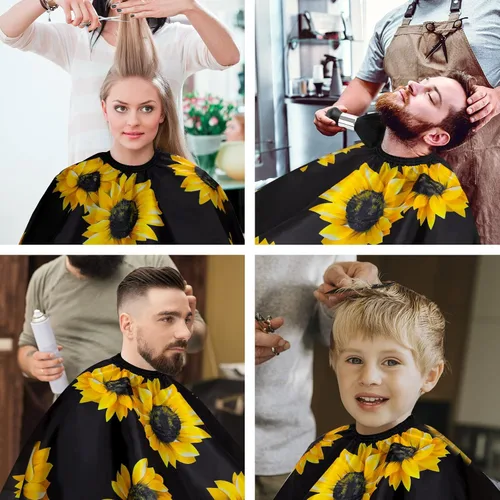 Vista 6 de FEBSNOW Capa de peluquería profesional impermeable para corte de pelo, cepillo para cortar el pelo, kit de peluquería de barba de girasol negro