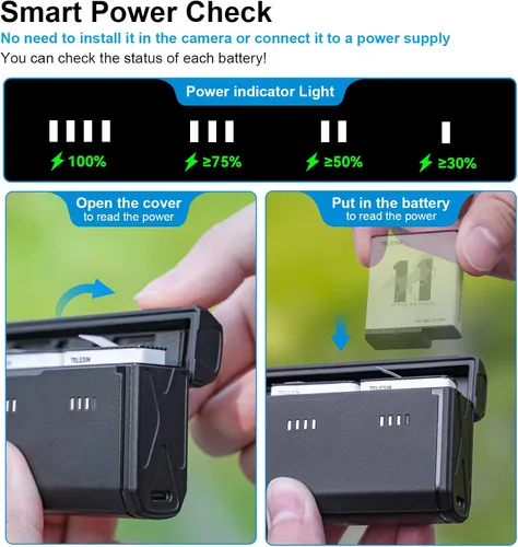 Vista 3 de Smart Pocket Battery Charger for GoPro - Portable Charger Power Indicator for Go Pro Enduro Standard Battery Side Charging Port for Hero 12 Hero 11
