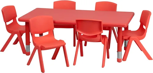 Vista 4 de Flash Furniture Emmy 61 x 121,9 cm Mesa de actividades rectangular de plástico verde ajustable en altura con juego de 6 sillas