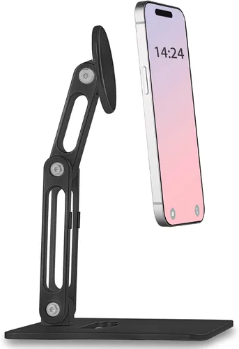Vista 9 de Soporte magnético para teléfono para escritorio, soporte magnético plegable y ajustable para iPhone con almohadilla antideslizante