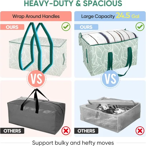 Vista 4 de BALEINE Paquete de 8 bolsas de mudanza de gran tamaño con asas reforzadas, bolsa de almacenamiento resistente para ropa, suministros de mudanza