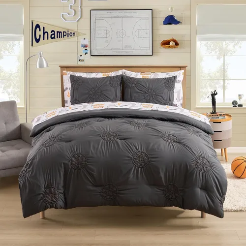 Vista 28 de Juego de edredón con diseño de baloncesto tamaño individual – Ropa de cama en una bolsa con sábanas, fundas de almohada y fundas decorativas