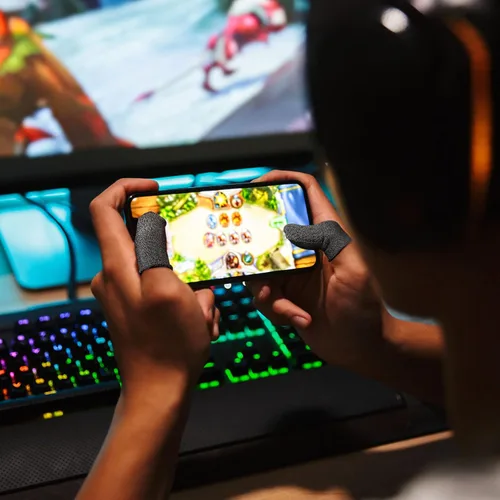Vista 6 de Geyoga 40 fundas para dedos para juegos para pulgares, protector de dedos para juegos móviles (negro)