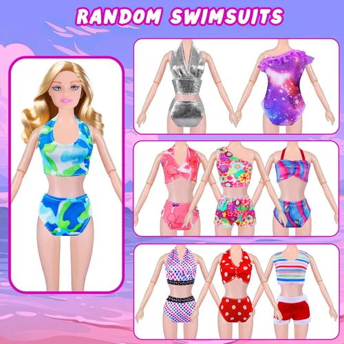 Vista 6 de 342 piezas de ropa y accesorios para muñecas con muñeca, vestidos de princesa, vestidos de moda, parte superior, pantalones, trajes de baño