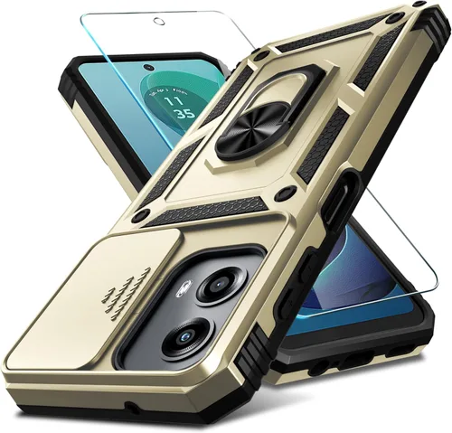 Vista 44 de Janmitta Compatible con Funda Moto G 5G 2024 con Cubierta Deslizante Integrada para Lente de Cámara + Protector de Pantalla + Soporte de Anillo