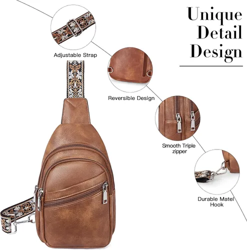 Vista 5 de Telena Bolso bandolera para mujer, bolso cruzado para mujer, cangurera de cuero vegano con correa ajustable