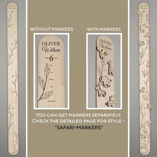 Vista 3 de Tabla de crecimiento de regla de madera personalizada para niños con marcadores de altura, tabla de crecimiento con nombre personalizado, decoración