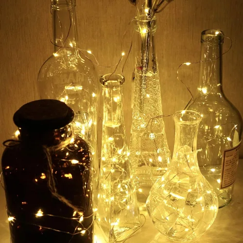 Vista 6 de Paquete de 15 tiras de luces de hadas, 30 LED de 9.8 pies, luces estrelladas que funcionan con pilas, mini tira de luces de alambre plateado