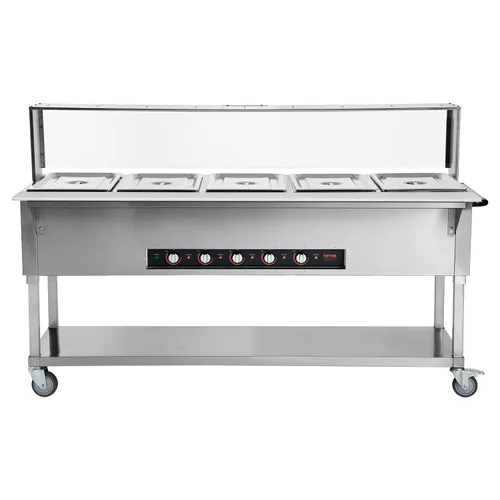 Vista 10 de VEVOR - Calentador de comida comercial de 5 bandejas, mesa de vapor eléctrica de 5 x 20.6QT, 3750W, buffet profesional para catering con protector