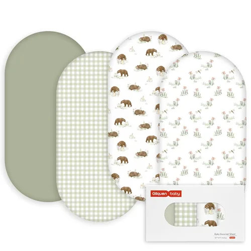 Vista 30 de Gllquen Baby Sábanas para Moisés Paquete de 4, Sábana Ajustable para Colchón Transpirable y Acogedora, Cuna de Viaje Elástica con Patrón de Moda