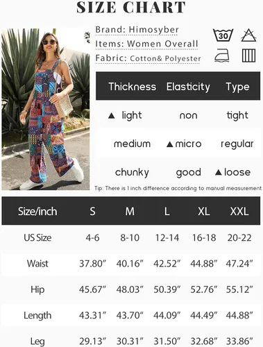Vista 6 de Himosyber Overol de retazos de doble bolsillo para mujer, diseño holgado con estampado floral, bohemio, de pierna ancha