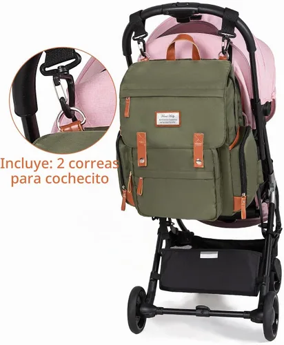 Vista 6 de Frank Mully Bolsa de pañales Mochila grande multifunción de viaje para mamá papá verde militar