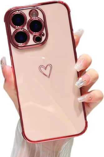 Vista 25 de ZTOFERA Funda diseñada para iPhone Air de 6.5 pulgadas, bonito borde chapado con patrón de corazones de amor con protección para lente de cámara