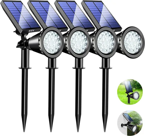Vista 9 de KEV Focos solares de 800 lúmenes para exteriores, 18 luces LED de inundación solares con 2 modos y ajustables e impermeables IPX65, foco solar