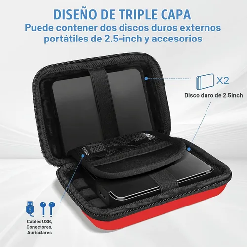Vista 4 de ProCase Funda de disco duro de 2.5 pulgadas para Elements WD My Passport Rojo