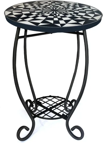 Vista 12 de LIFFY Mesa Auxiliar de Exterior, Mesa Redonda de Vidrio de 12" para Interior y Exterior con Marco de Metal, Mesa de Acento, Soporte Decorativo