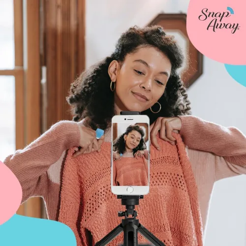 Vista 6 de Control remoto de cámara Bluetooth para iPhone, anillo para selfie Snap Away con trípode ajustable, control remoto inalámbrico para cámara