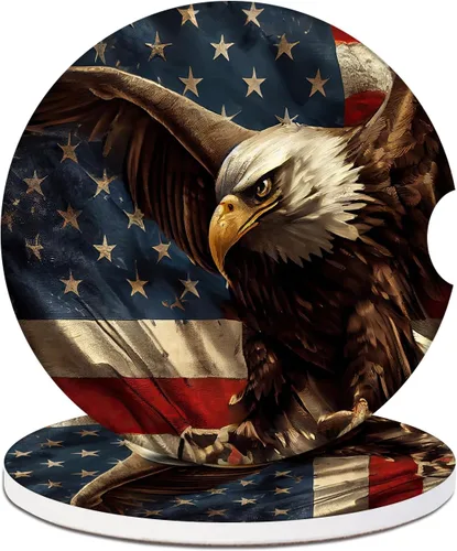 Portavasos para automóvil, posavasos de cerámica absorbente con bandera estadounidense y águila, portavasos para bebidas, accesorios para