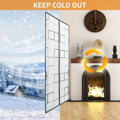Vista 4 de Cortina de puerta aislada - 32x80 pulgadas Cubierta térmica magnética y aislante con cierre automático Pantalla de privacidad para puerta Mantiene