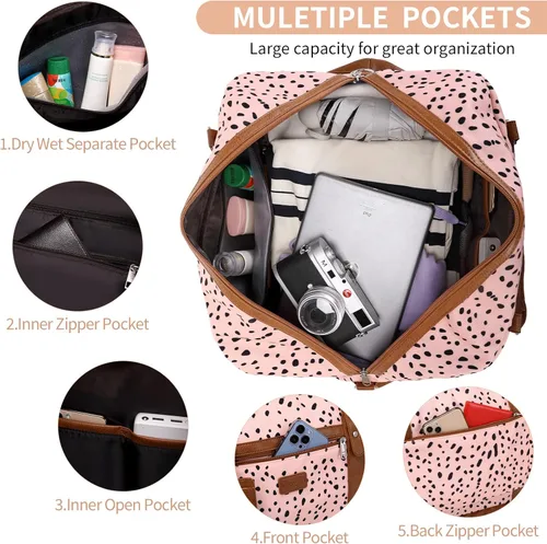 Vista 4 de Wogarl Bolsas de fin de semana para mujer, bolsa de lona grande para la noche, bolsas de viaje