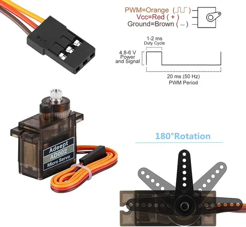 Vista 6 de Adeept AD002 2 piezas 90S 9G micro servo motor, engranaje de metal micro servo para RC robot coche helicóptero avión controles barco Raspberry Pi