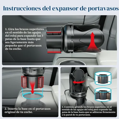 Vista 6 de Expansor de portavasos para automóvil, adaptador extensor de portavasos con brazo expandible y base ajustable, compatible con Yeti Ramblers de 14 a
