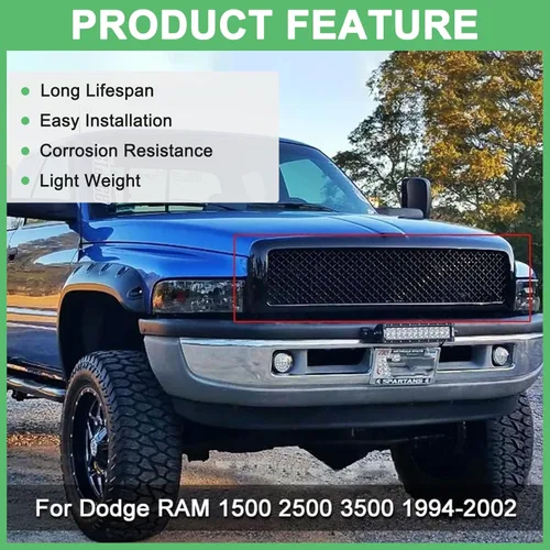 Vista 5 de Rejilla compatible con Dodge Ram 1500 2500 3500 rejilla frontal de malla 1994 1995 1996 1997 1998 1999 2000 2001 2002