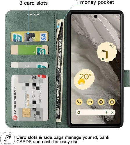 Vista 3 de Eastcoo Funda tipo cartera con tapa para Google Pixel 7a, piel sintética y protección de poliuretano termoplástico, 3 ranuras para tarjetas, función