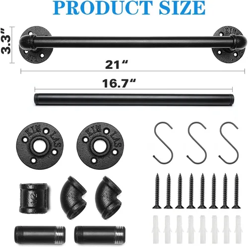 Vista 2 de Toallero industrial de 21 pulgadas, paquete de 2 unidades, resistente montado en la pared, rústico, para baño, cocina