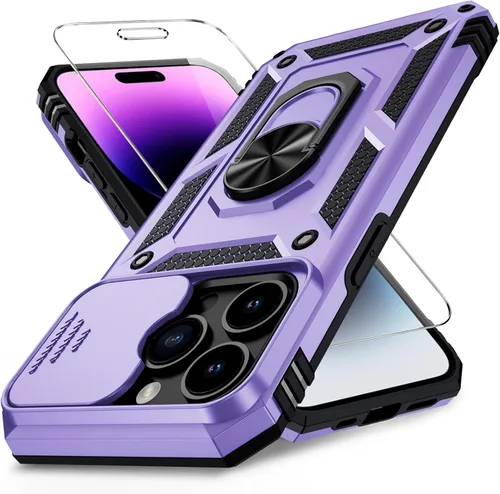 Vista 9 de Weycolor for iPhone 14 Case with Camera Lens Cover, HD Screen Protector, 10 FT Military Grade Drop Protection, Magnetic Ring Holder Kickstand