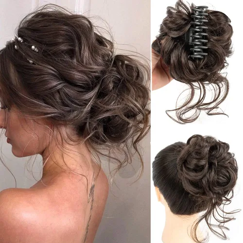 Vista 13 de 2 piezas de Extensiones de Cabello Estilo Moño Despeinado, QIAORUIXIN Extensiones de Cabello Superlargas Estilo Moño Alborotado, Envoltura Ondulada