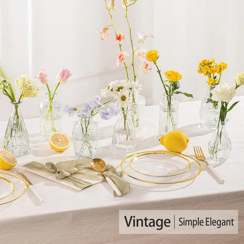 Vista 2 de Jarrones pequeños vintage para flores, juego de 10, jarrones mini de botones para flores, jarrones pequeños transparentes a granel para centros