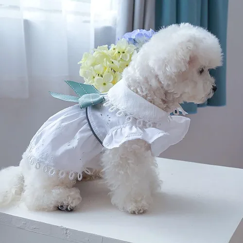 Vista 2 de Lindo vestido de princesa para perro, ropa de verano para mascotas para perros pequeños, elegante lazo con lazo, vestido de verano para cachorros
