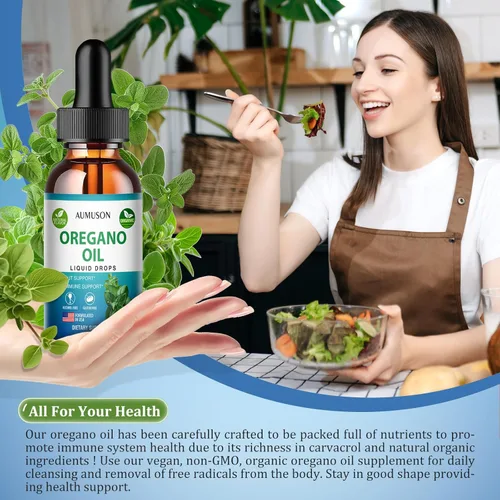 Vista 5 de Gotas líquidas de aceite de orégano con Carvacrol, vitamina E Aceite de suministro de 6 meses de extracto de tintura de orégano, limpieza