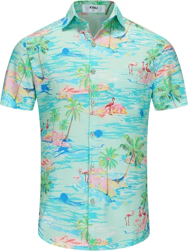 Vista 10 de KYKU - Camisa hawaiana funky para hombre, ropa tropical para vacaciones en Palm Beach