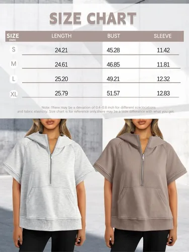 Vista 5 de AUTOMET Sudaderas con capucha de manga corta con media cremallera para mujer, sudaderas de forro polar, camisetas de verano, ropa de moda
