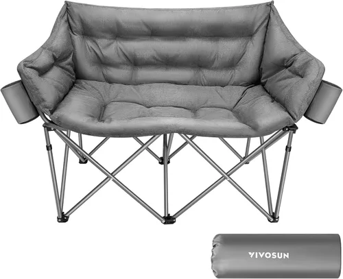 Vista 8 de VIVOSUN Double Camping Chair, Fully Padded Folding Loveseat, Oversized Duo Chair with Cup & Wine Glass Holders, Pocket, Armrests & Carry Bag