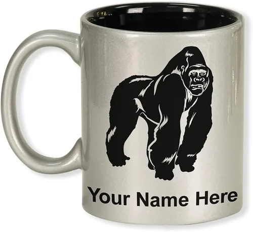 Vista 12 de LaserGram Taza de café redonda de cerámica de 11 oz, gorila, grabado personalizado incluido (blanco)