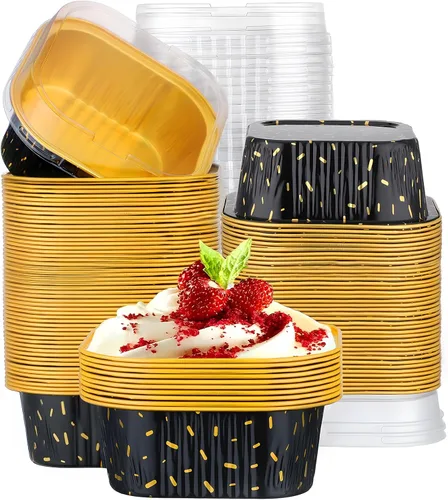 Vista 12 de EUSOAR Moldes para pasteles con tapas, 50 piezas de 10 onzas / 10.1 fl oz cuadrados para cupcakes, moldes desechables, recipientes de papel