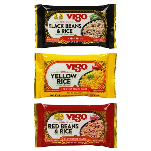 Vigo Auténtico paquete variado de arroz, bajo en grasa, paquete de 3 de 8 onzas (arroz amarillo azafrán, frijoles rojos y arroz, frijoles negros y