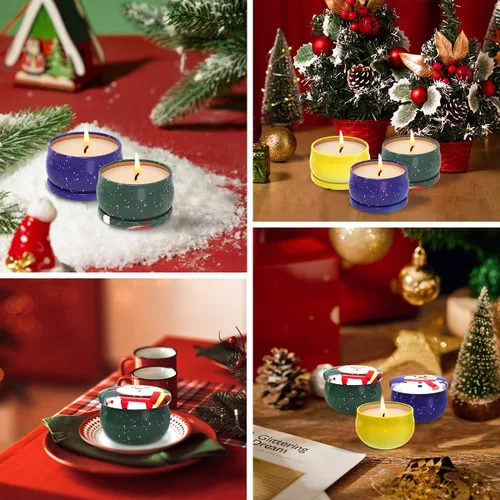 Vista 5 de Velas perfumadas para Navidad, juego de regalo de 3 velas perfumadas, velas de aromaterapia de cera de soja perfumadas para el hogar, regalos