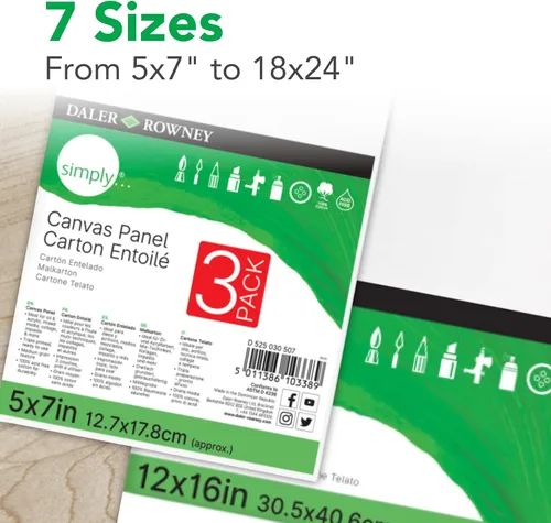 Vista 3 de Daler-Rowney Simply - Panel de lienzo de 11 x 14 pulgadas, paquete de 3 lienzos para óleo, acrílico, vertido y mixtos, 100% algodón, triple