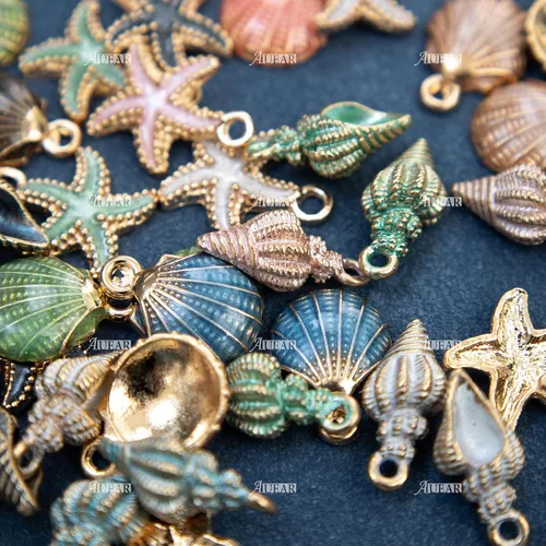 Vista 8 de AUEAR, Colgantes de esmalte de concha de estrella de mar del océano para la fabricación de joyas de bricolaje, Zinc