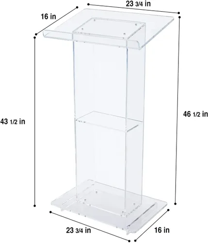 Vista 4 de OEF Furnishings CoreGhost Series - Atril acrílico transparente moderno de grado comercial con estante (superficie de lectura de 24 pulgadas)