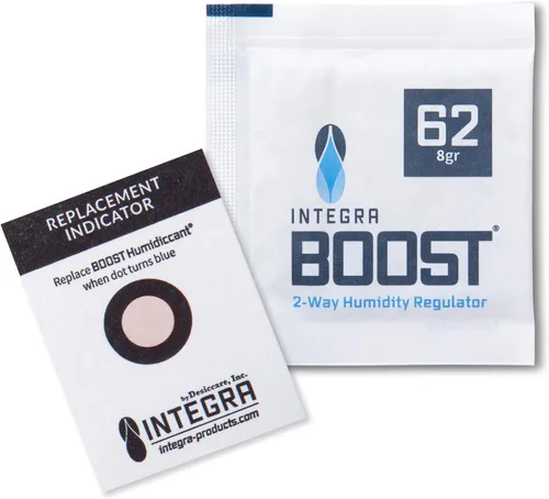 Vista 2 de Integra Boost 62% HR Nivel - Tamaño de 8 Gramos - Paquete de Control de Humedad de Dos Vías - Incluye Tarjetas Indicadoras de Reemplazo