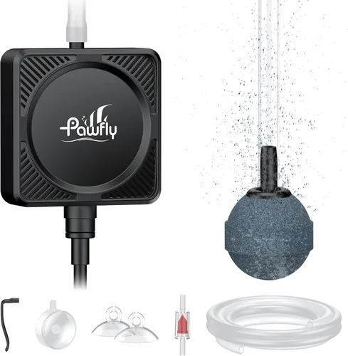 Pawfly Mini bomba de aire para acuario, kit aireador de oxígeno ultra silencioso para peceras de 1 a 10 galones con tubo de aire, piedra de aire,